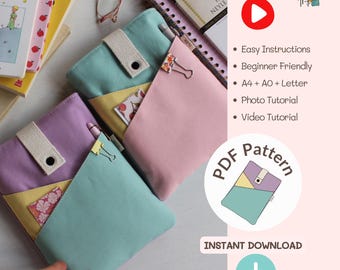 Patrón de costura para funda de libro con múltiples bolsillos, tutorial para principiantes