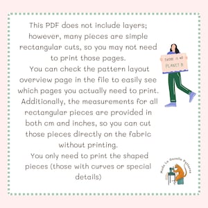 May include: A light pink digital pattern guide with text about rectangular cuts and measurements in inches and cm. A person holding a sign that says "THERE IS NO PLANET B" is walking. A cat is sewing.