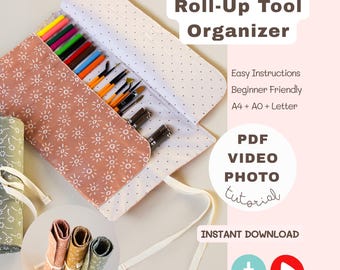 Patrón de costura para estuche enrollable para lápices de artista / Estuche enrollable para pinceles (PDF) / Videotutorial
