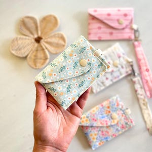 Slim everyday wallet with attached wristlet strap, beginner sewing pattern.