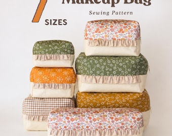 Ruffled Makeup Bag Sewing Pattern, Zipper Pouch Pattern, 7 Sizes
