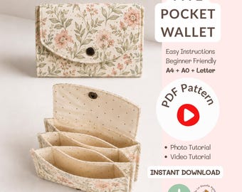 Card Holder Wallet Sewing Pattern PDF, Coin Purse Sewing Tutorial