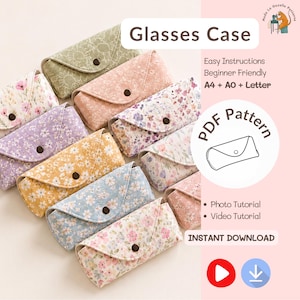 May include: A collection of fabric glasses cases in various floral patterns and colors, including pink, blue, yellow, and lavender. Each case has a button closure. The text "Glasses Case" is displayed at the top.