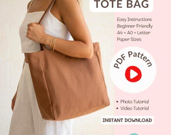 Patrón de costura para bolso de mano, bolso de playa fácil para principiantes (PDF), videotutorial.