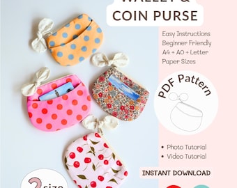 Beginner Wallet Sewing Pattern, 2-Size Coin Purse PDF, Easy Video Tutorial