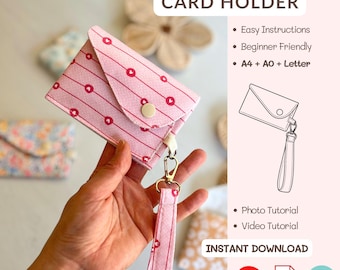 Keychain Card Holder Pattern PDF, Wristlet Wallet Sewing Pattern, Video Tutorial