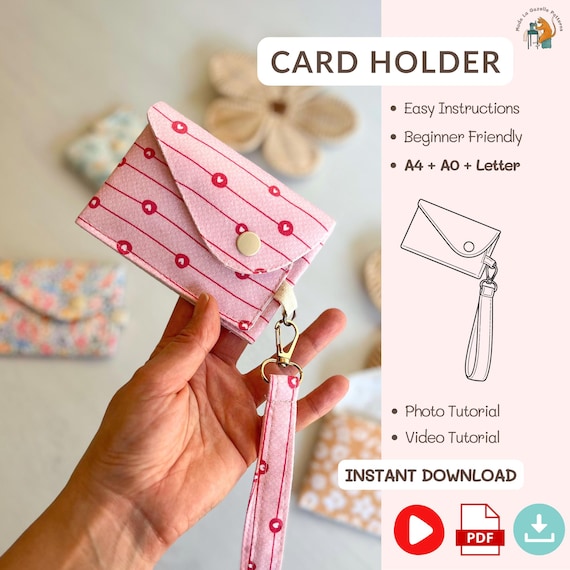 Keychain Card Holder Pattern PDF, Wristlet Wallet Sewing Pattern, Video Tutorial