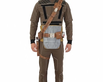 Traje de vuelo inspirado en los fans de Din Djarin con cinturón de pistolera / Traje de cosplay mandaloriano