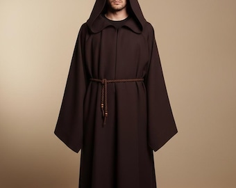 Túnica/capa/capa/disfraz de fantasía con capucha marrón para LARP medieval / atuendo de monje mago
