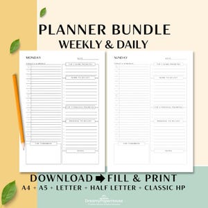 Undated Weekly Daily Planner Printable Set for Productivity and Home Office Organization Digital Download
