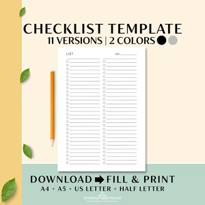 Printable Blank Checklist Template, Minimalist To Do List PDF, Daily Task Tracker for Productivity, A4 A5 Letter Size Planner Inserts