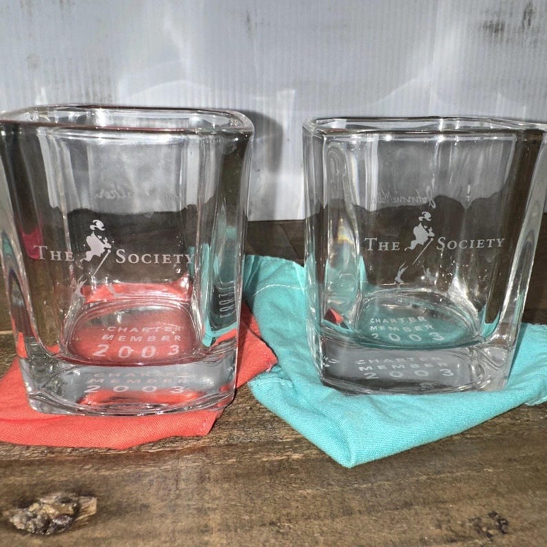 Johnnie Walker “THE SOCIETY” Charter Member 2003 Low-Ball Rocks Glass (Set of 2) image 4
