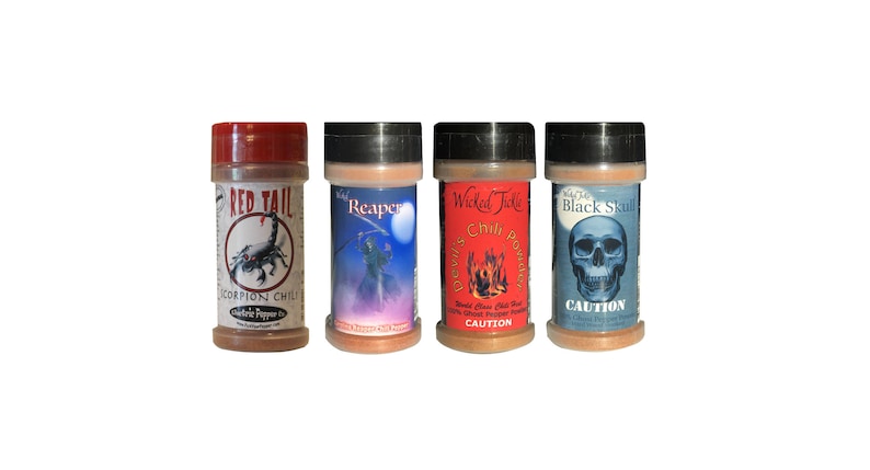 Spice Gift Set Carolina Reaper Hot Chili Powder Ghost Pepper Powder Trinidad Moruga Scorpion Chili Spice 4 Pack image 1