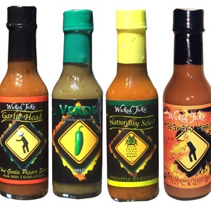 Husband Gift Hot Sauce Gift Set Hot Heat Habanero Jalapeño Garlic Habanero Pineapple Sauce 4 Pack image 2