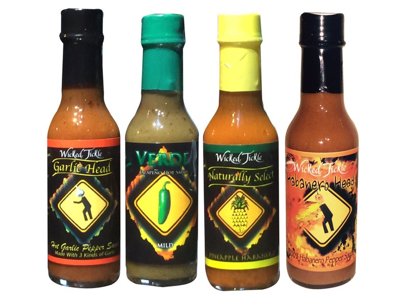 Husband Gift Hot Sauce Gift Set Hot Heat Habanero Jalapeño Garlic Habanero Pineapple Sauce 4 Pack image 2