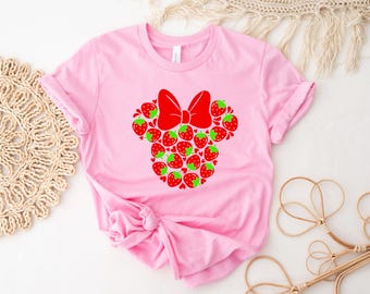 Pink Strawberry Minnie Mouse Shirt, Cute Disney Summer Tee