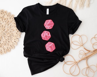 Pink Heart Dice T-Shirt: Lucky 777, Cute Gamer Tee