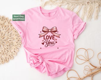 Love You Graphic T-Shirt - Pink Bow & Hearts Valentine's Day Tee