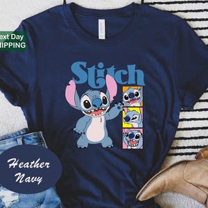 Stitch Graphic Shirt, Navy Blue Alien Character Tee, Lilo Lilo Disney Family Vacation image 1