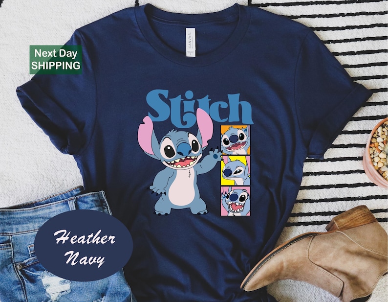 Stitch Graphic Shirt, Navy Blue Alien Character Tee, Lilo Lilo Disney Family Vacation image 1