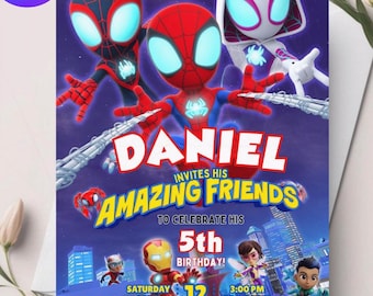 Spidey and Friends Birthday Invitation, Editable Canva Template (Digital Download)