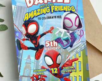 Spidey and Friends Birthday Invitation, Editable Canva Template (Digital Download)