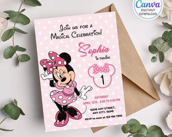 Editable Oh Twodles Birthday Invitation | 2nd Birthday Minnie Mouse Template | Digital Boho Party Invite | Instant Download Canva Design