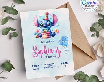 Stitch Birthday Invitation Template: Printable Kids Party Invite (Digital Download)