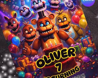 Five Nights at Freddys FNAF Birthday Party Invitation | Kids Invite | Canva Editable Design | Instant Digital Download Template
