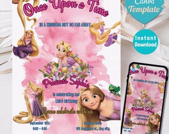 Princess Rapun-zel Birthday Invitation – Royal Watercolor Theme (Digital Download)