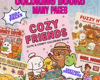 Coloring Bundle Bold and Easy Coloring Book for Kids and Adults, Cute PDF Printable Coloring Pages, Comfy and Cozy Digital Download