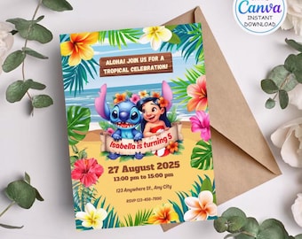 Lilo & Stitch Birthday Invitation Template: Printable Kids Party Invite (Digital Download)