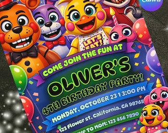 Five Nights at Freddys FNAF Birthday Party Invitation | Kids Invite | Canva Editable Design | Instant Digital Download Template