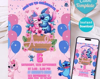 Editable Stitch and Angel Birthday Invitation, Stitch Birthday Invitation, Digital Party Invite, Stitch Birthday Party