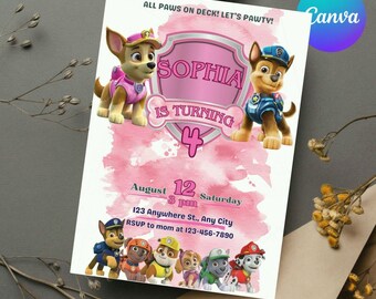 Editable Paw-ty Birthday Invitation Template, Kids Party Invitation, Puppy Patrol Pup Boys & Girls Bday, Instant Download
