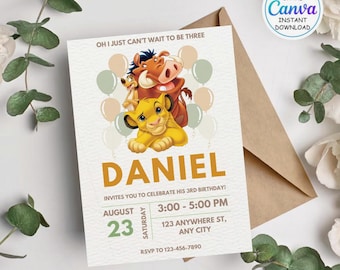 Lion King Birthday Invitation: Simba Party, Editable Template (Digital Download)
