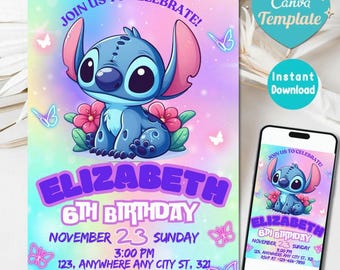 Stitch Birthday Invitation Template: Printable Kids Party Invite (Digital Download)