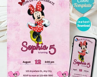 Editable Oh Twodles Birthday Invitation | 2nd Birthday Minnie Mouse Template | Digital Boho Party Invite | Instant Download Canva Design