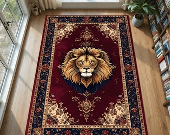 Majestic Lion Classic Rug, Ornate Burgundy Area Carpet