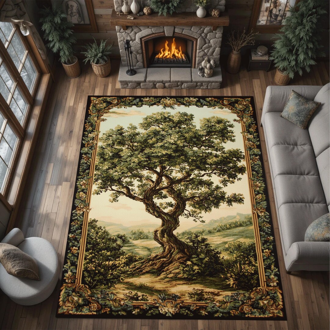 Vintage Tree Landscape Rug, Nature Tapestry Style Area Carpet - Etsy