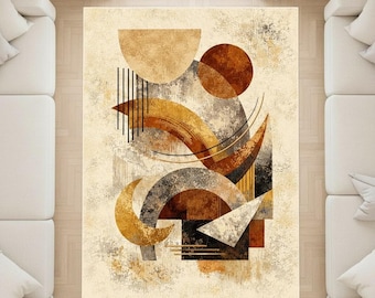 Abstract Geometric Modern Area Rug Beige Brown