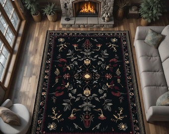 Gothic Beetle Rug: Dark Botanical Victorian Style
