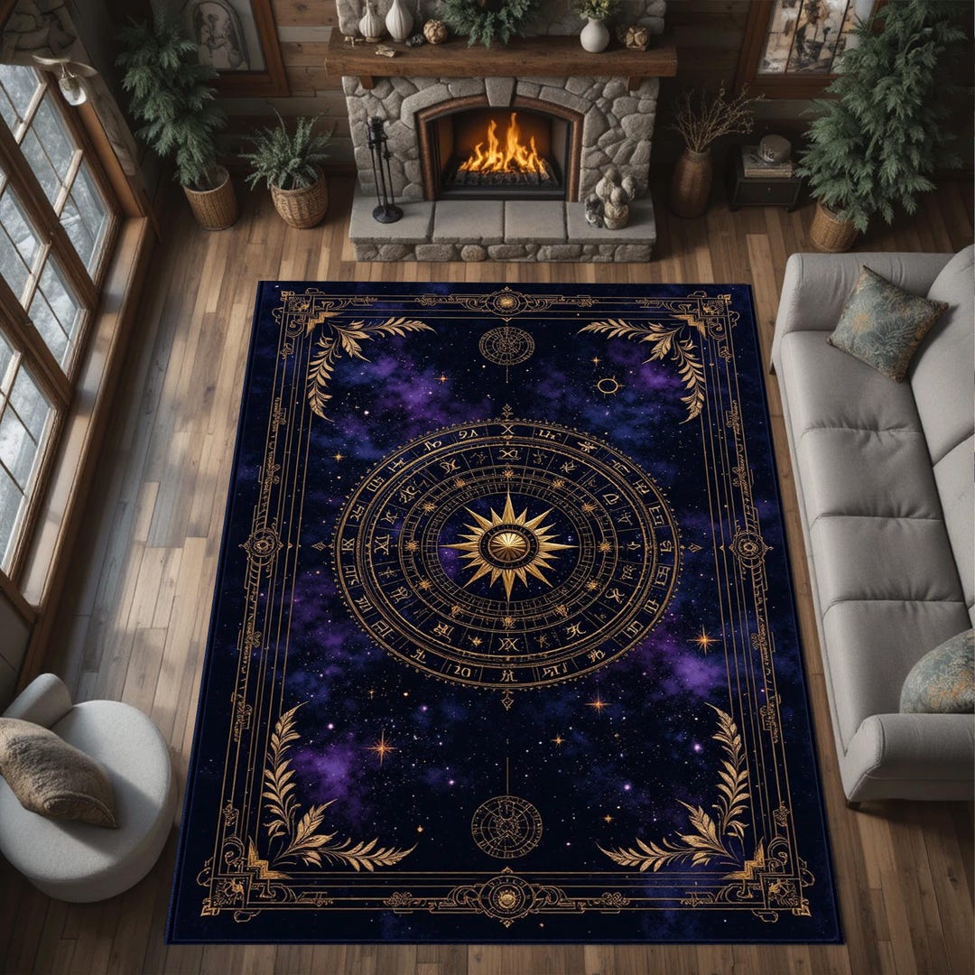 Zodiac Sign Rug Golden Zodiac Star Map Rug, Celestial Astrology Carpet - Etsy