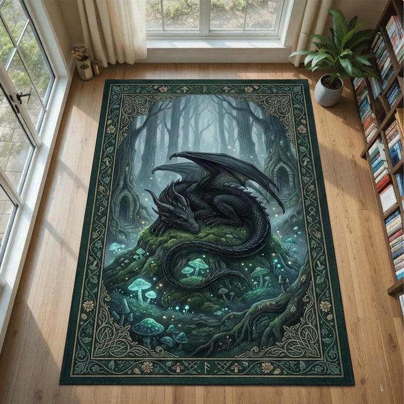 Dragon Forest Rug, Fantasy Mythical Botanical Area Carpet - Etsy
