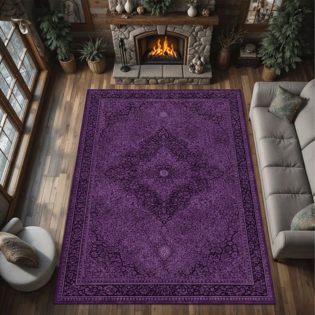 Purple Vintage Pattern Rug Ornamental Classic Living Room Bedroom Area ...