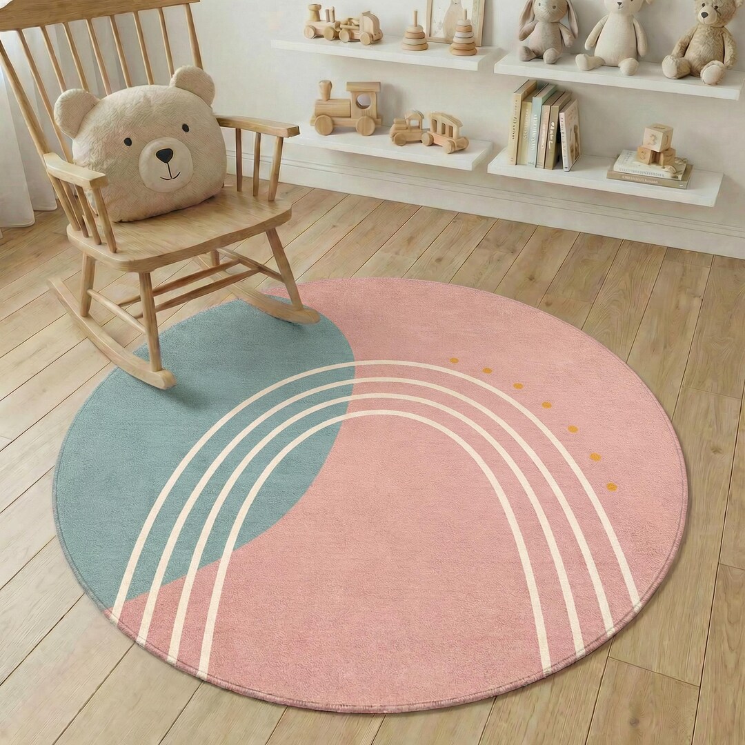 Child Rug Patterns Round Pastel Rainbow Kids Rug, Minimal Nursery Carpet - Etsy