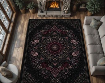 Gothic Floral Mandala Dark Area Rug