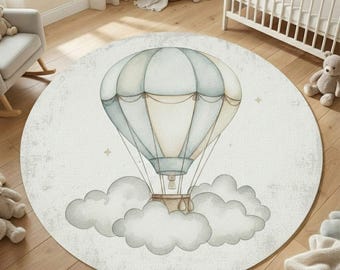 Hot Air Balloon Cloud Round Nursery Rug