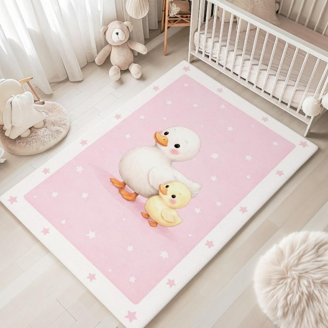 Pink Duck Rug Duck and Duckling Nursery Rug Pink Star Design - Etsy