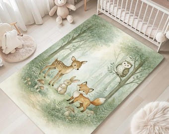 Tapis de chambre d'animaux des bois, tapis de forêt, cerf, renard, lapin, hibou